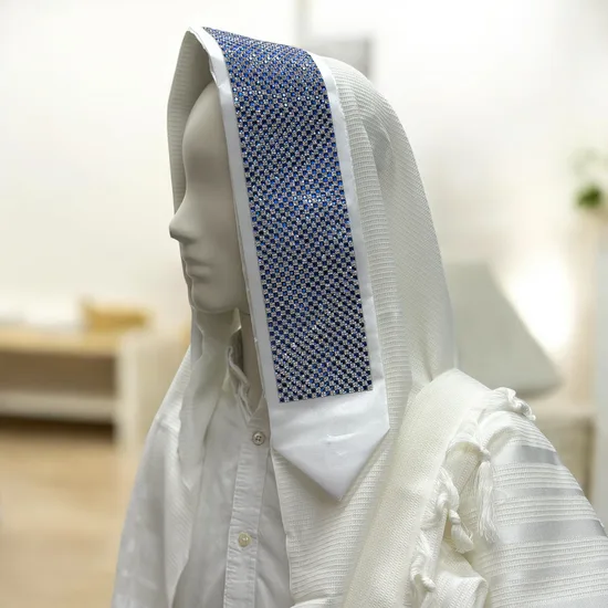 טלית צמר מהודרת דגם "קריסטל בלו"