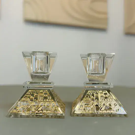 פמוטי קריסטל יוקרתיים, שילוב טס זהב ירושלים.