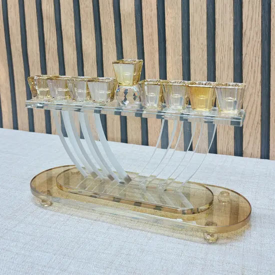 חנוכיה יוקרתית קריסטל זהב 19 ס"מ