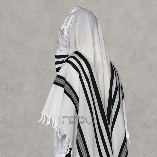 טלית מהודרת צמר דגם "מודים" שחור