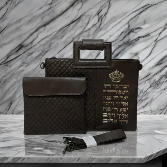 סט כיסויים לטלית ותפילין יוקרתי ומעוצב בשילוב ברכת כהנים זהב.