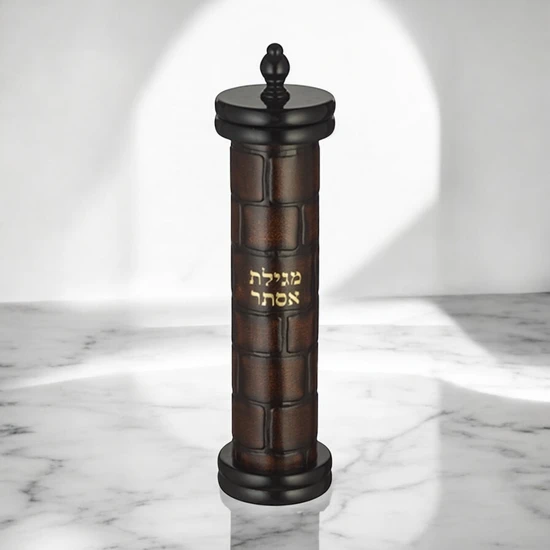 בית מגילה מהודר דגם כותל מעץ ודמוי עור לקלף 39 ס"מ.